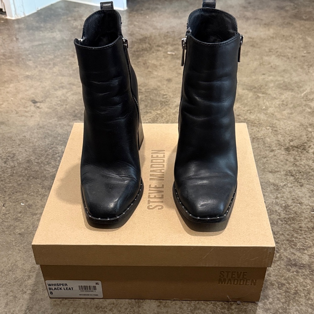 Steve Madden Whisper Black Leather Booties